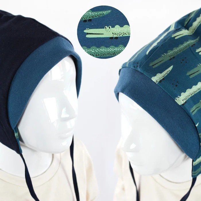 Sweatmütze für Kinder blau mit Krokodilen