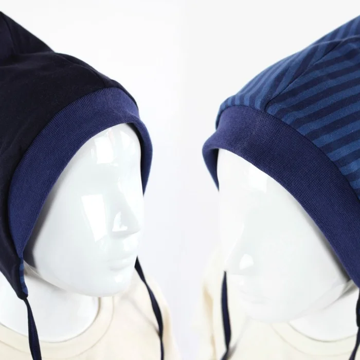 Sweatmütze für Kinder dunkelblau mit Streifen