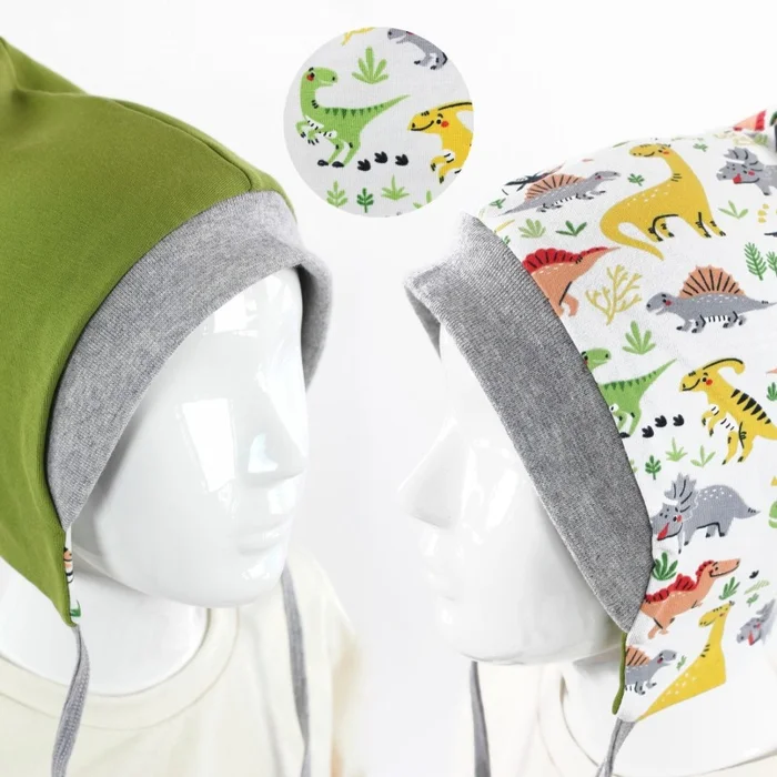 Sweatmütze für Kinder grün mit Dinosauriern