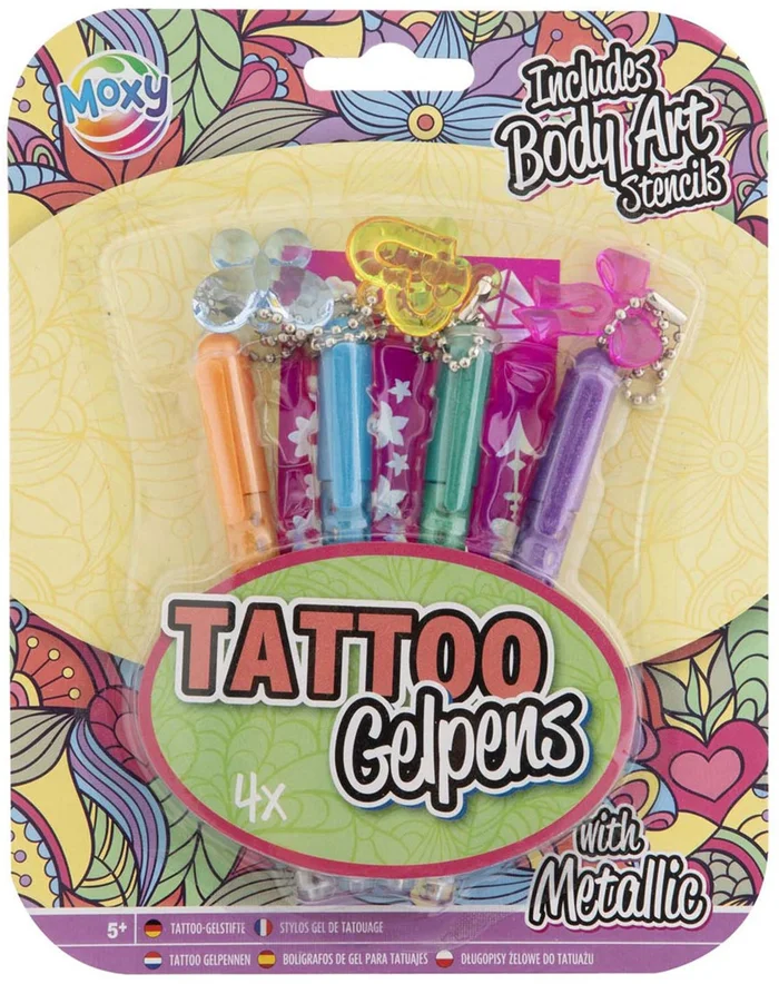 Tattoo Gelpennen Metallic met Sjabloon, 4st.