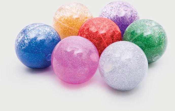 TickiT 92098 Sensorisches Regenbogen-Glitzerball-Set, 65 mm Durchmesser, 7 Stück, rot/silber/gold/grün/blau/rosa/lila