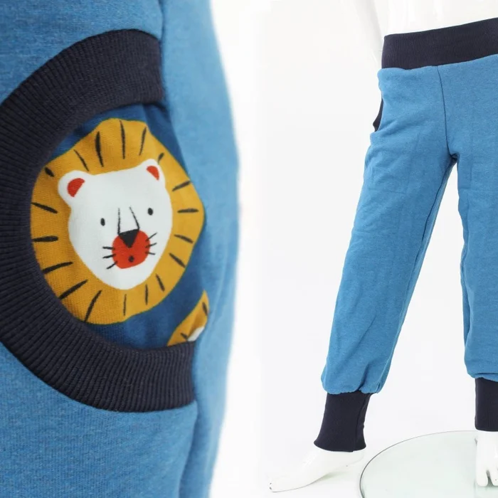 Tobehose für Kinder blau meliert mit Löwen