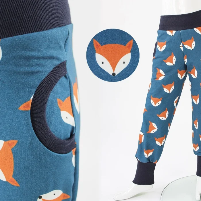 Tobehose für Kinder jeansblau mit Füchsen