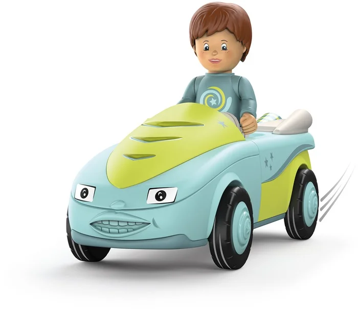 Toddys by siku 0101, Freddy Fluxy, 2-teiliges Spielzeugauto, Zusammensteckbar, Inkl. beweglicher Spielfigur, Hochwertiger Rückziehmotor, Türkis/Grün, Ab 18 Monaten