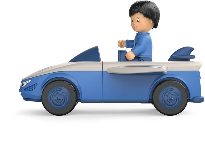 Toddys by siku 0107, Mike Moby, 2-teiliges Spielzeugauto, Zusammensteckbar, Inkl. beweglicher Spielfigur, Hochwertiger Rückziehmotor, Blau/Grau, Ab 18 Monaten