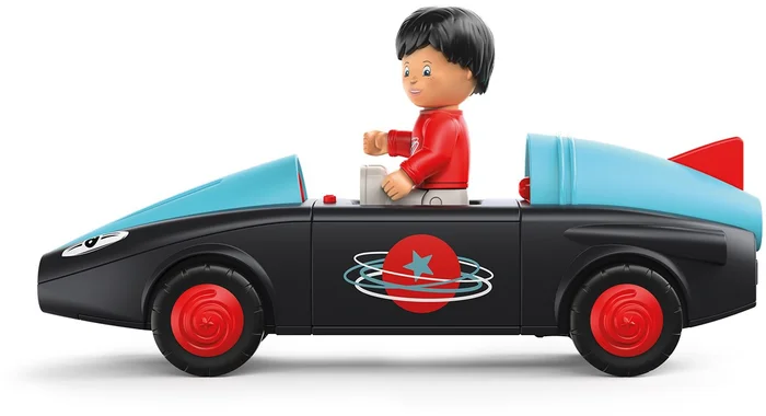 Toddys by siku 0115, Sam Speedy, 3-teiliges Spielzeugauto mit Licht und Sound, Zusammensteckbar, Inkl. beweglicher Spielfigur, Hochwertiger Rückziehmotor, Schwarz/Türkis, Ab 18 Monaten