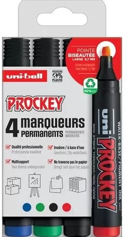 Uni-Ball Uni-Ball Prockey Permanentmarker-Set 5,7 mm Meißel 4-teilig