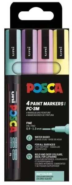 Uni Posca Uni Posca Markers PC3M Set Zachte Kleuren 4 stuk