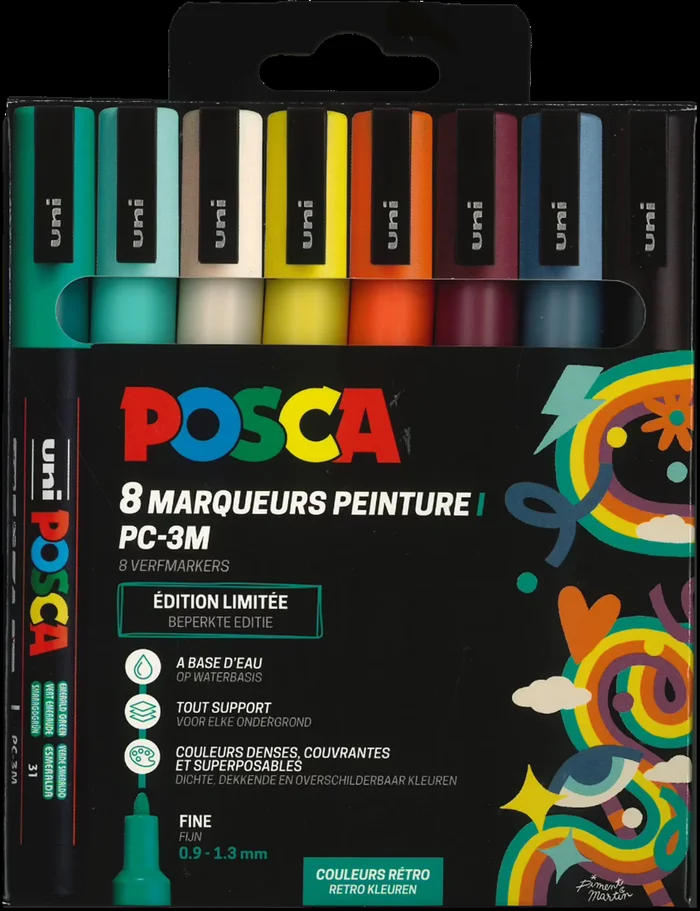 Uni Posca Uni Posca PC3M Markers Set 8 Stuk Retro Kleuren