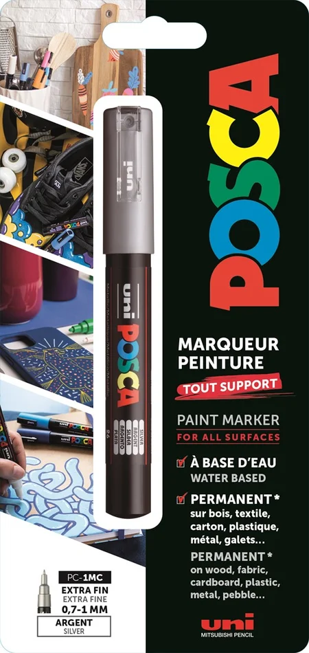 Uni Posca Uni Posca Verfmarker 1MC Zilver Blister