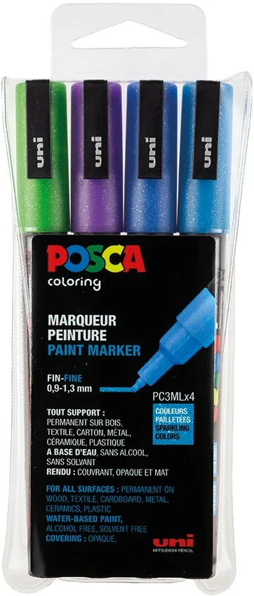 Uni Posca Uni Posca Verfmarker 4 Set 3M Glitter Koud