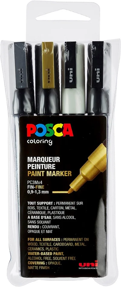 Uni Posca Uni Posca Verfmarker 4 Set 3M Metallic