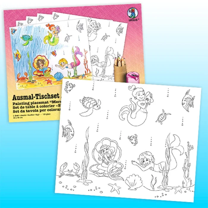 URSUS Ausmal-Tischset Meerjungfrau, 5Bl.