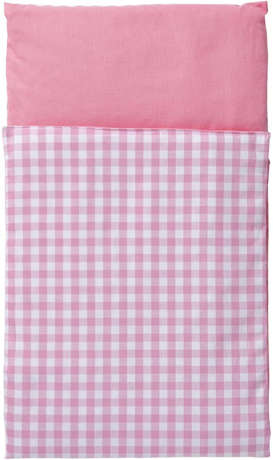 Van Dijk Toys Bettdecke für Holzpuppenwagen – Rosa und weiß kariert