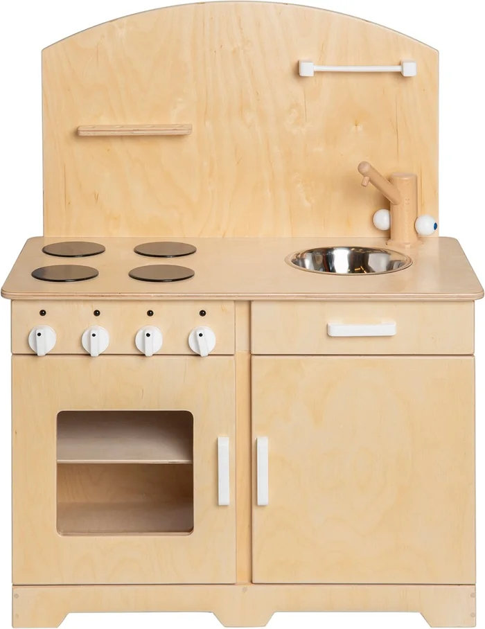 Van Dijk Toys Holzspielzeug Kche / Spielkche fr Kleinkinder – Natur mit Wei (Kinderbetreuungsqualitt)