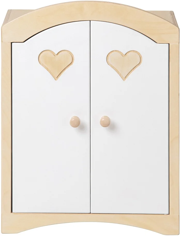 Van Dijk Toys Holzspielzeug Puppengarderobe – Natur mit weiß (Kita-Qualität)
