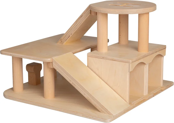 Van Dijk Toys Holzspielzeuggarage mit Hubschrauberdeck – Natur (Kinderbetreuungsqualitt)