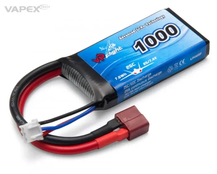 Vapex LiPo battery 2S 7.4V 1000mAh 25C with T-plug – VPLP009FD