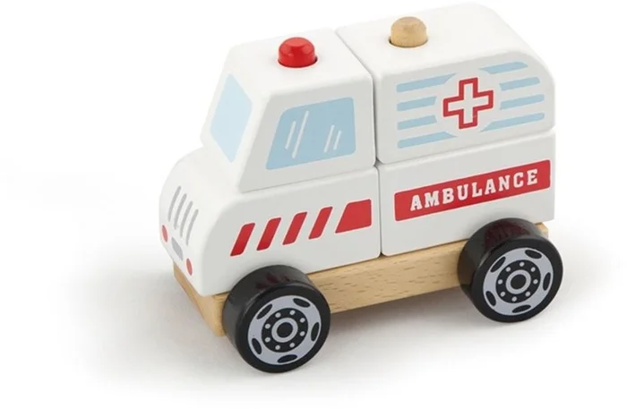 Viga Toys Bauwagen Krankenwagen 7-teilig 13x10x8 cm. +18 Monate