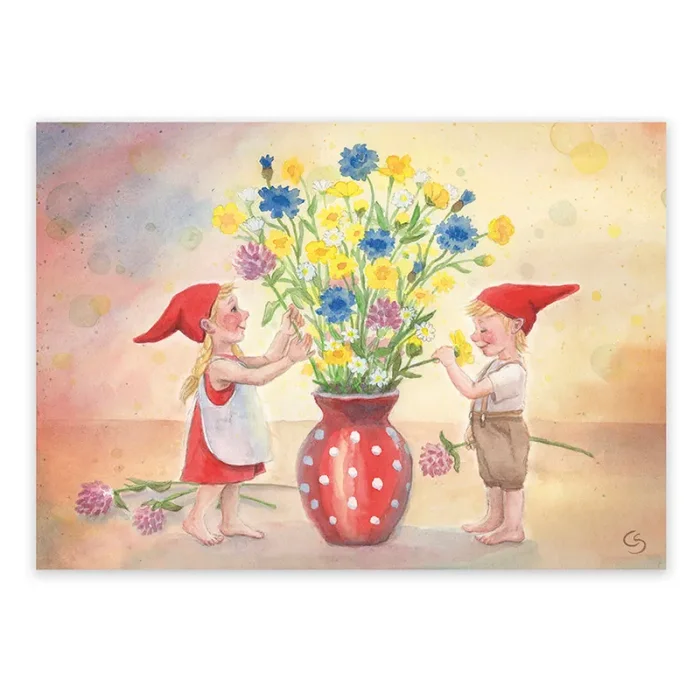 Wichtel mit Sommerblumen