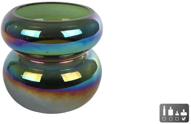 Windlicht Erik metallic groen glas 9x9x9cm