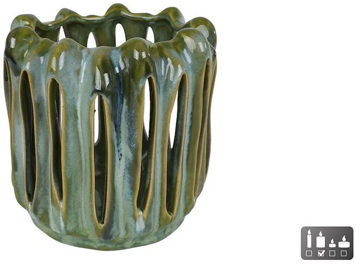 Windlicht Richard M groen/wit aardew 17x17x16,5cm