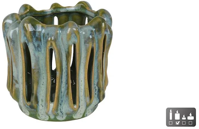 Windlicht Richard S groen/wit aardew 10x10x10cm