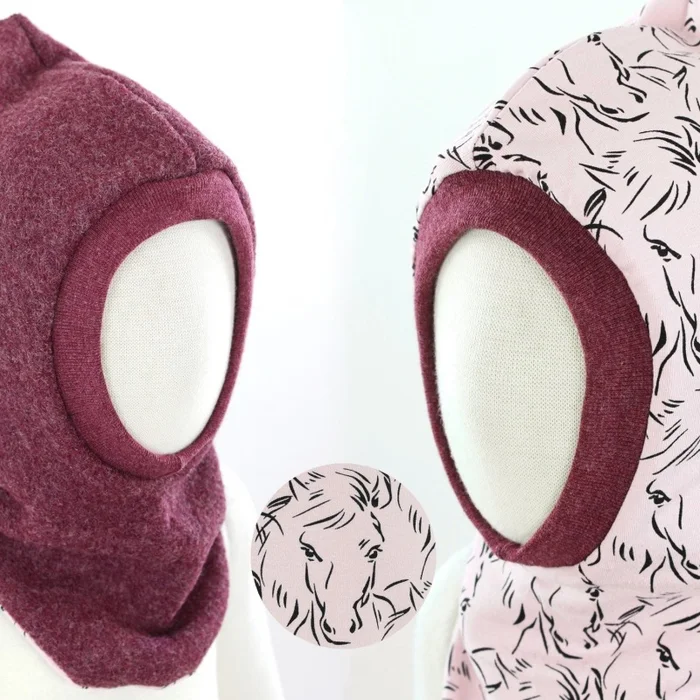 Woll-Schlupfmütze für Kinder beere und Pferde