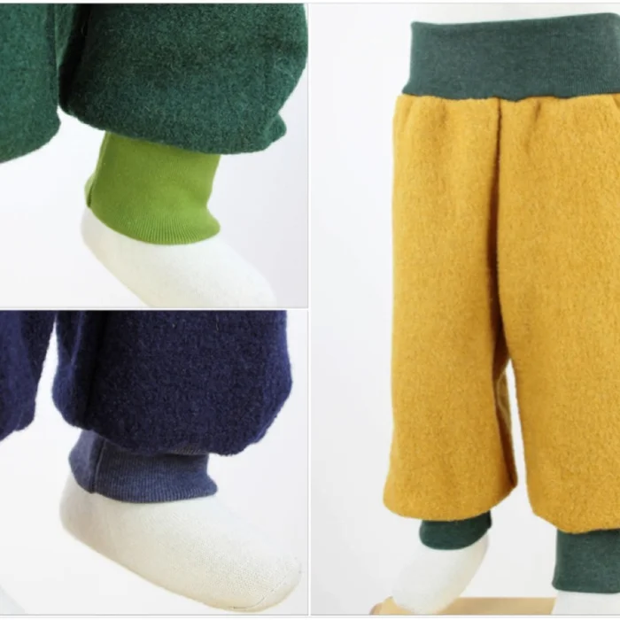 Wollhose für Kinder gelb dunkelgrün dunkelblau