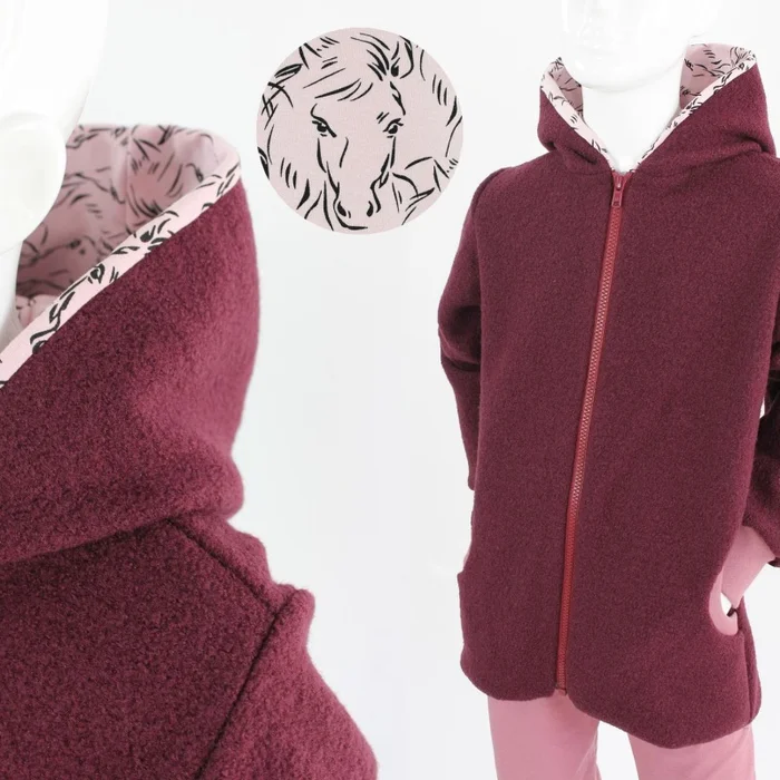 Wolljacke für Kinder beere mit rosa Pferden