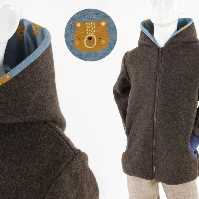 Wolljacke für Kinder braun mit Bären