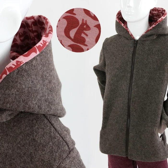 Wolljacke für Kinder braun mit Eichhörnchen