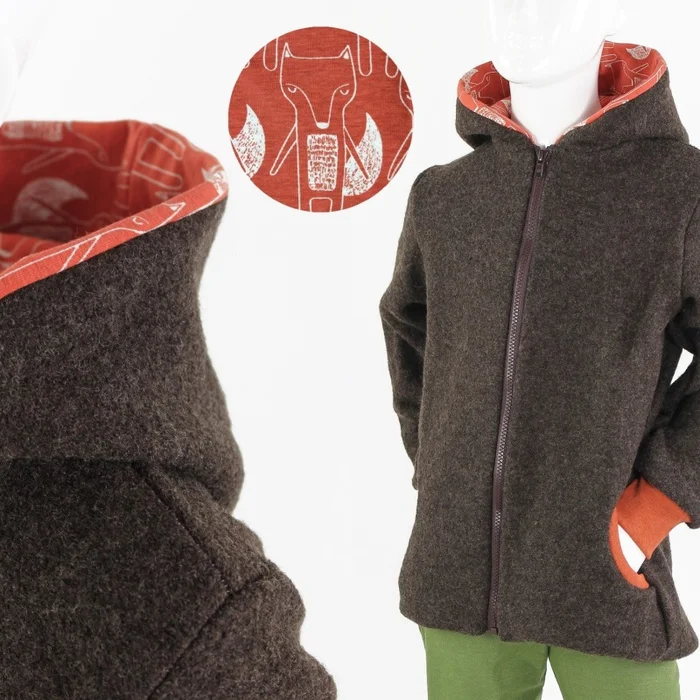 Wolljacke für Kinder braun mit Füchsen