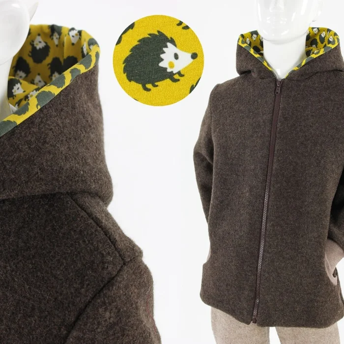 Wolljacke für Kinder braun mit Igeln
