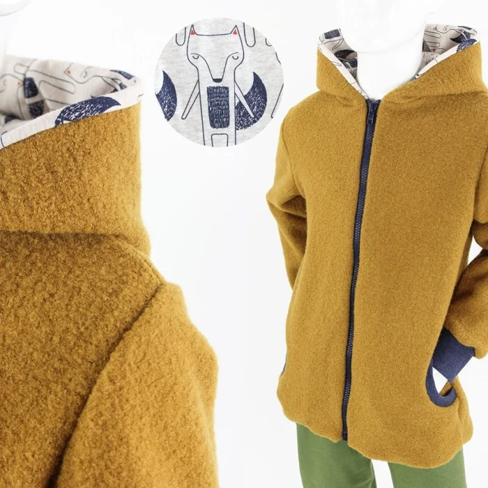 Wolljacke für Kinder gelb mit Füchsen
