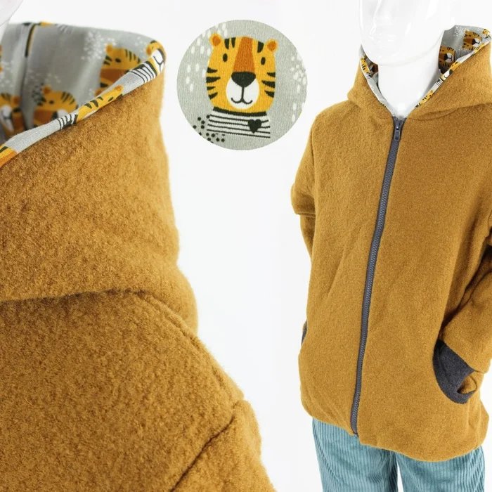 Wolljacke für Kinder gelb mit Tigern