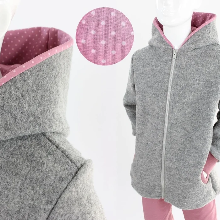 Wolljacke für Kinder grau mit rosa Punkten