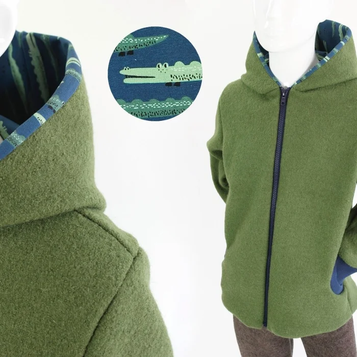 Wolljacke für Kinder grün mit Krokodilen