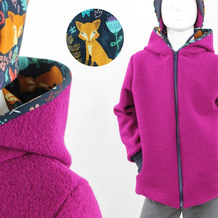 Wolljacke für Kinder pink mit Füchsen
