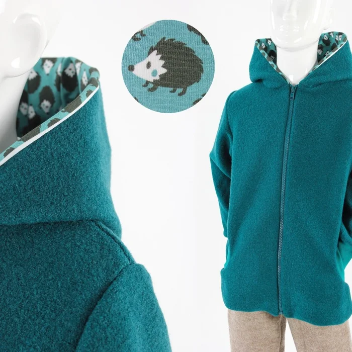 Wolljacke für Kinder smaragd mit Igeln