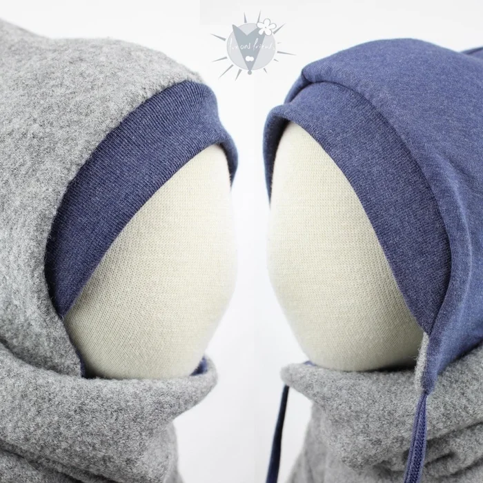 Wollmütze für Kinder hellgrau mit blau