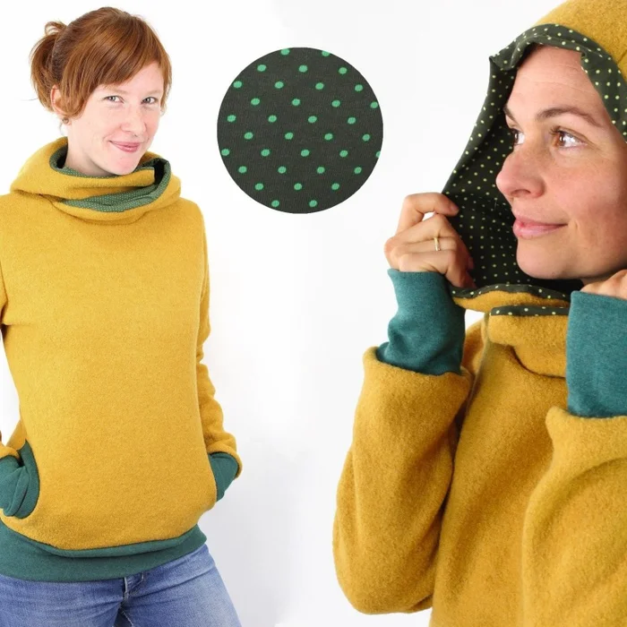 Wollpulli gelb mit grünen Punkten