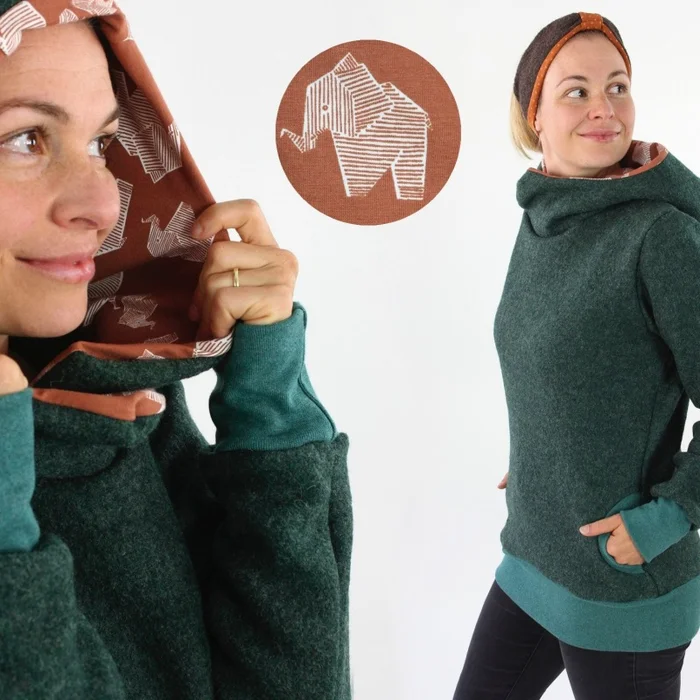 Wollpulli tannengrün mit Elefanten