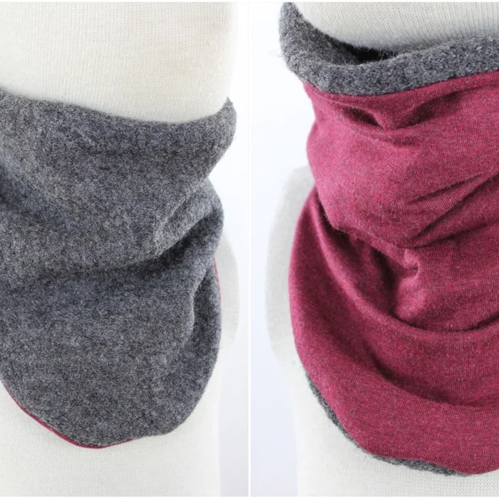 Wollschlupfschal für Kinder zum Wenden anthrazit und beere