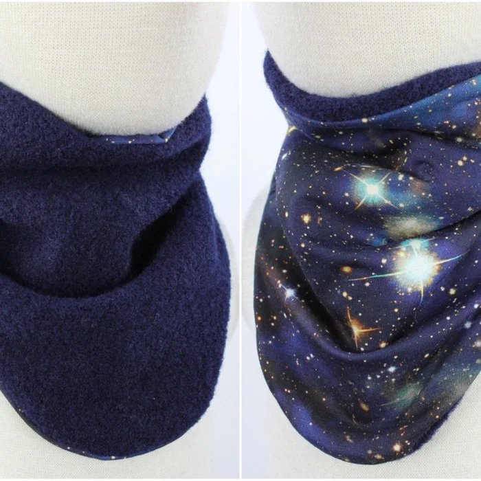 Wollschlupfschal für Kinder zum Wenden dunkelblau BLUE GALAXY