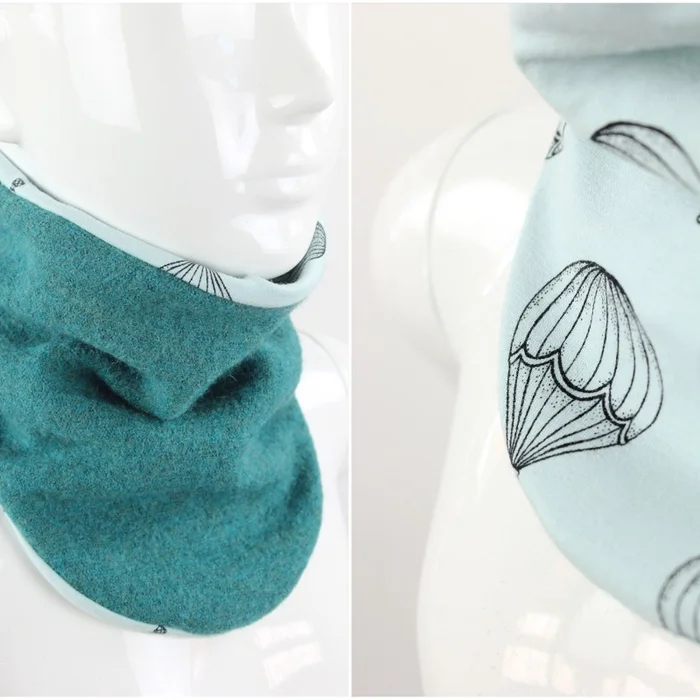 Wollschlupfschal für Kinder zum Wenden petrol mit Heißluftballons BIO-STOFFE