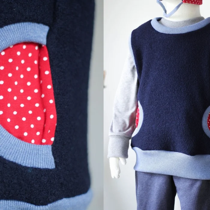 Wollweste für Kinder, warme Kinder-Weste mit Taschen, Woll-Pullunder aus Schurwolle