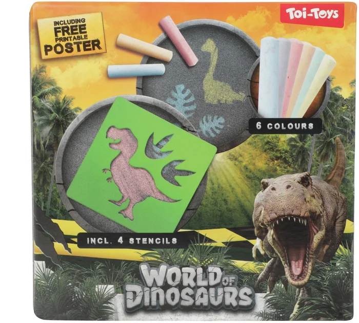 World of Dinosaurs Stoepkrijt Dino met Sjablonen, 10dlg.