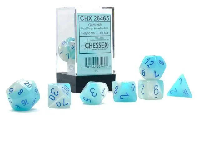 Würfelset: Gemini Pearl Turquoise-White/blue LUMINARY (7)